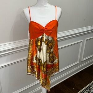 MKM Designs Handkerchief Bottom Silk Like Tunic Top